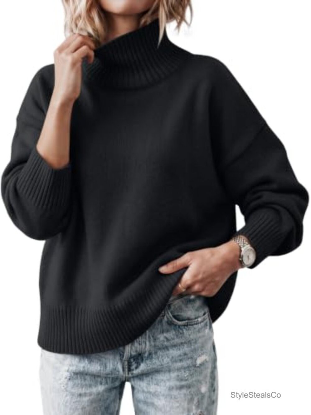 Oversized Turtleneck Pullover Sweater Viscose Blend Cozy Fall Winter